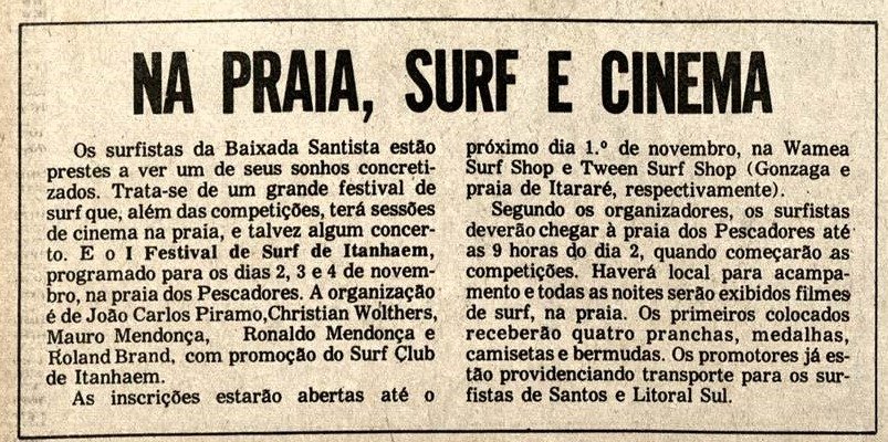 Na praia, surf e cinema