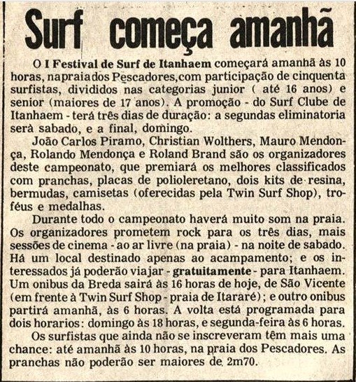 Surf começa amanhã